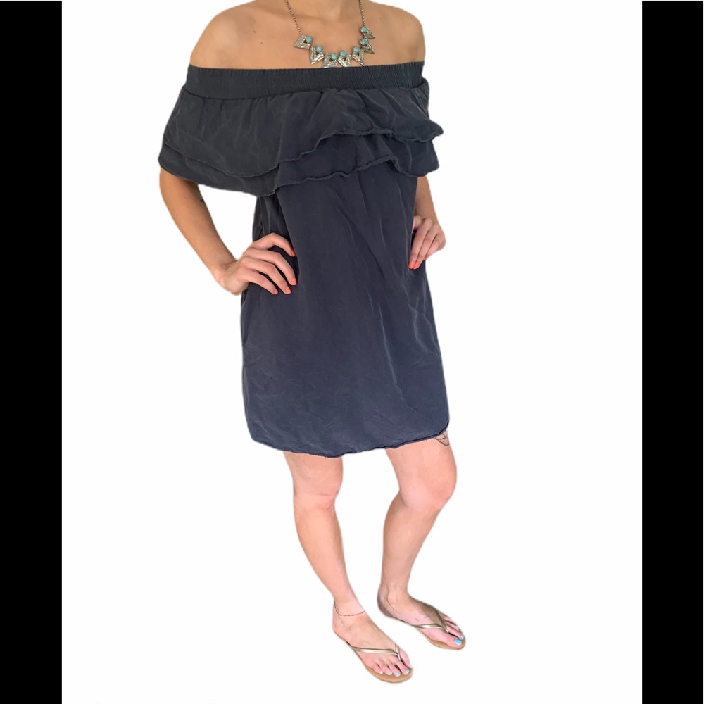 Off the shoulder Harbor Blue dress w/ pockets